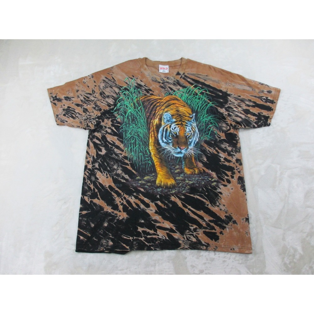 NWOT VINTAGE Wild Gear Shirt Mens Extra Large Brown Tiger Tie Dye AOP*